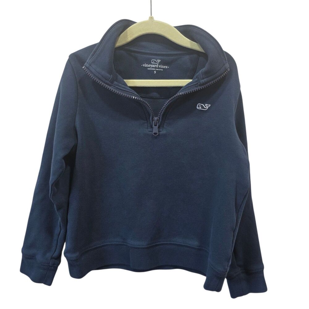 Vineyard Vines Kids Size 5 Navy Quarter Zip Pullover Sweatshirt Whale